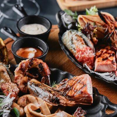 seafood bbq bali grilled salmon squid shrimp platter