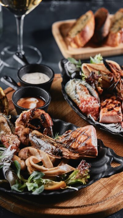 seafood bbq bali grilled salmon squid shrimp platter