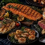 BBQ Ocean Set Bali serving idea — grilled salmon, red snapper, barramundi, scallops and tuna with smoked salmon spread