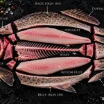 grouper bali – grouper kerapu butchery cuts diagram, fillets bones collar and fins labelled