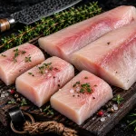 mahi-mahi fillet bali – fresh mahi-mahi fillet and portion steaks on wooden board