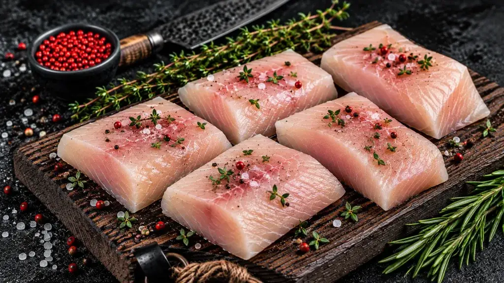 mahi-mahi steaks bali – fresh mahi-mahi portion steaks with thyme and pepper