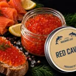 Red Set Bali — sliced smoked salmon, a jar of red keta caviar and caviar on bread