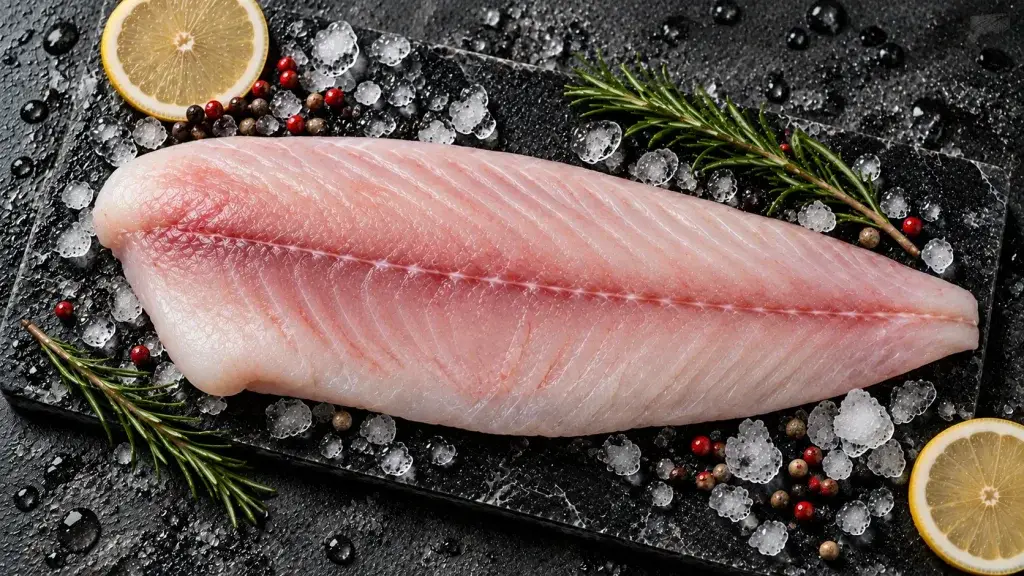 red snapper fillet bali – fresh skinless snapper fillet on ice with lemon and rosemary
