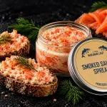 smoked salmon spread bali – jar of pasific smoked salmon spread with toast and smoked salmon