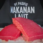 Tuna saku Bali — deep red tuna loin cuts with clean grain on crushed ice
